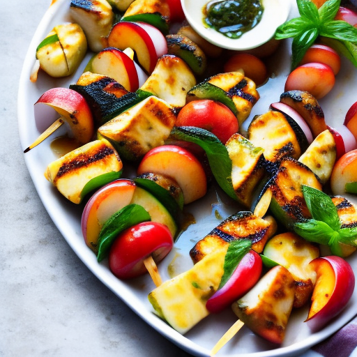 Grilled Halloumi Cheese and Nectarine Skewers with Mint Honey Glaze