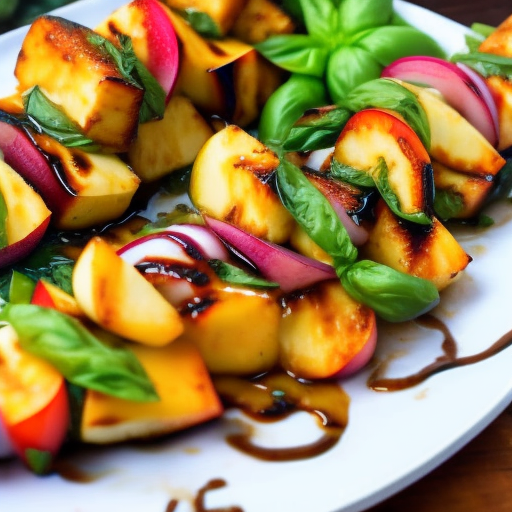 Grilled Halloumi Cheese and Peach Skewers with Basil Honey Glaze