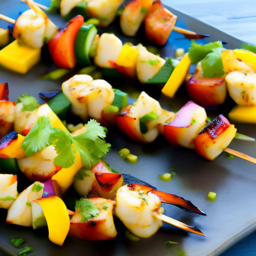 Grilled Shrimp and Scallop Skewers with Mango Salsa