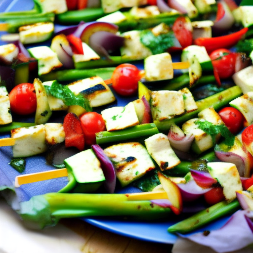 Grilled Vegetable and Halloumi Cheese Salad Skewers with Lemon Herb Dressing