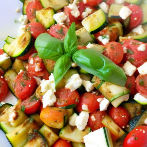 Grilled Zucchini and Tomato Salad with Feta Cheese and Lemon Garlic Dressing