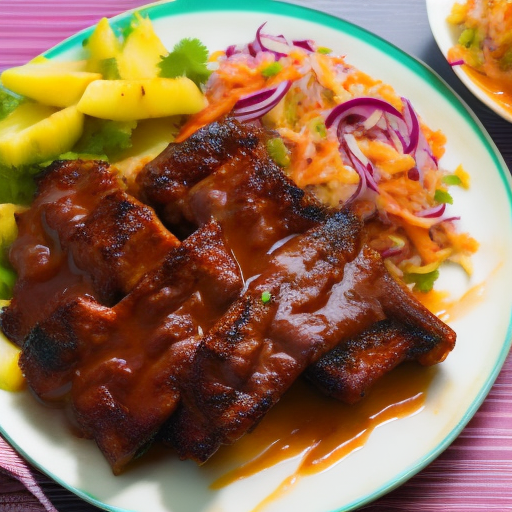 Hawaiian Grilled Huli Huli Pork Ribs With Pineapple Bbq Sauce And Coleslaw