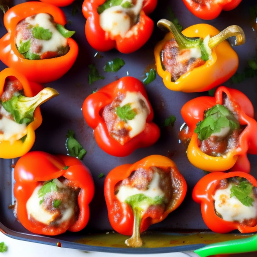 Miniature Meatball Stuffed Bell Peppers with Marinara Sauce and Mozzarella Cheese