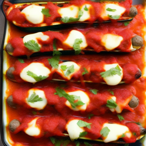 Miniature Meatball Stuffed Zucchini Boats with Marinara Sauce and Mozzarella Cheese