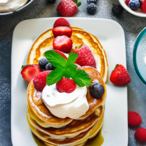 Morning Bliss: Fluffy Pancakes with Fresh Berries and Whipped Cream