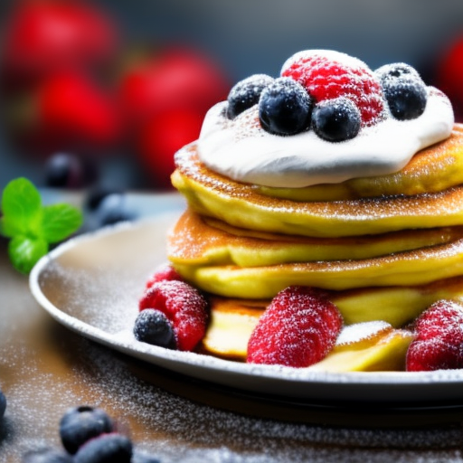 Morning Delight: Fluffy Pancakes with Fresh Berries and Whipped Cream