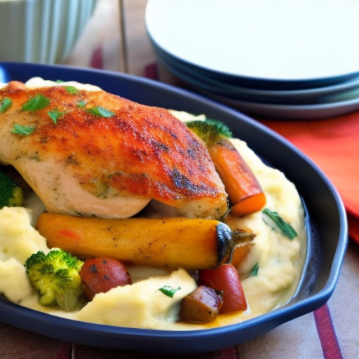 Savory Stuffed Chicken with Garlic Mashed Potatoes and Roasted Vegetables