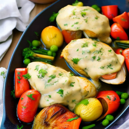 Savory Stuffed Chicken with Garlic Mashed Potatoes and Roasted Vegetables