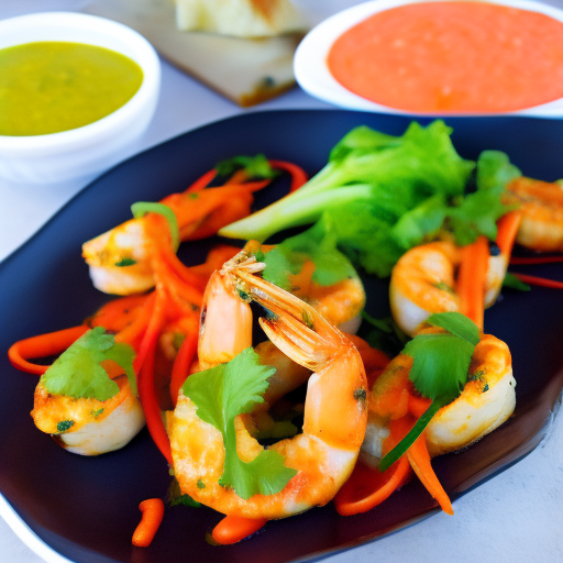 Spanish Grilled Prawns With Romesco Sauce