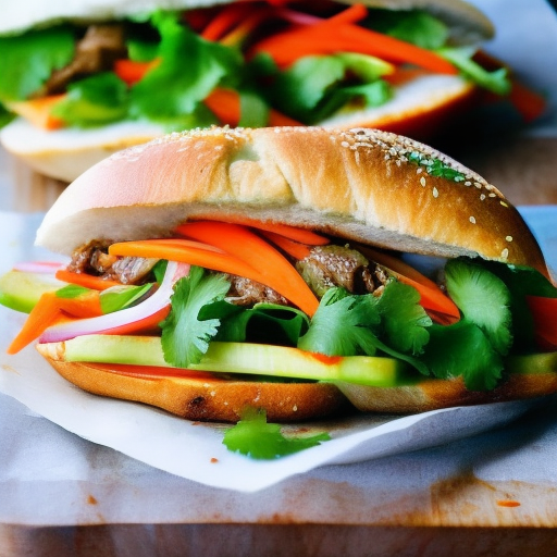 Vietnamese Grilled Lemongrass Beef Banh Mi Sandwiches With Pickled Carrots And Cilantro