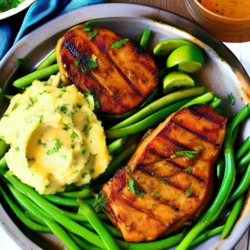 Cuban Grilled Mojo Pork Chops With Sweet Potato Mash And Green Beans