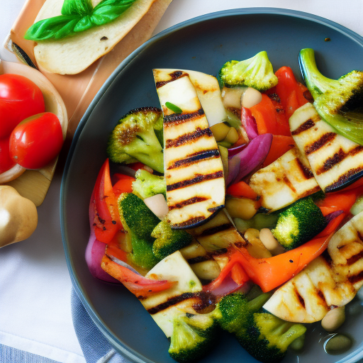 Grilled Halloumi with Roasted Vegetables and Lemon Garlic Dressing