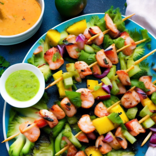 Grilled Shrimp and Pineapple Salad Skewers with Mango Lime Dressing