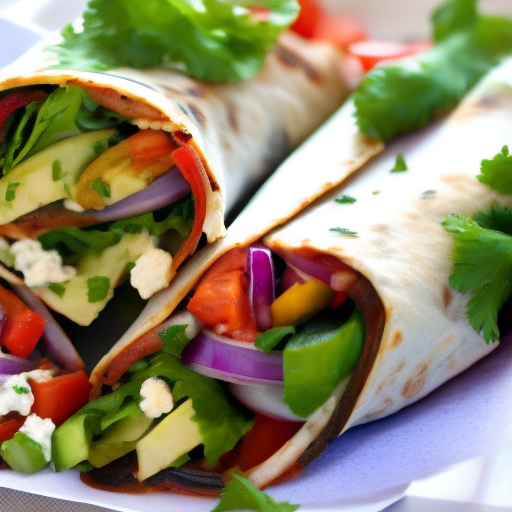 Grilled Vegetable and Feta Wrap with Hummus and Tzatziki Sauce