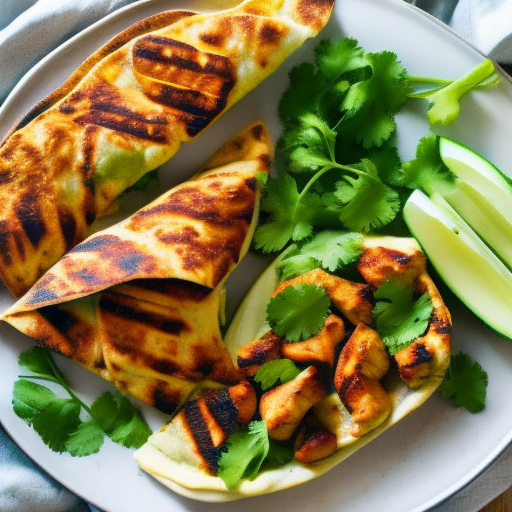 Indian Grilled Tandoori Chicken Naan Wraps With Cucumber Raita