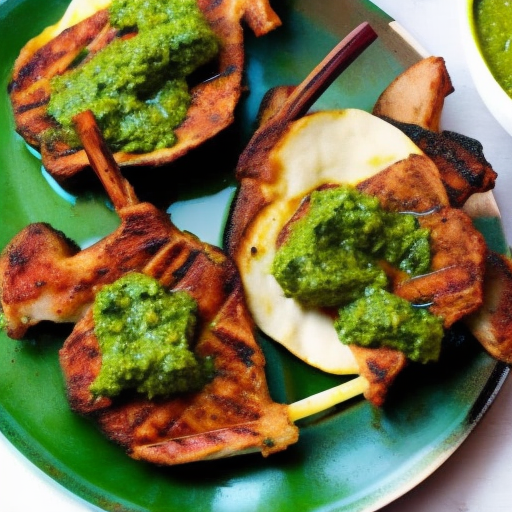 Indian Grilled Tandoori Lamb Chops With Mint Chutney And Naan Bread