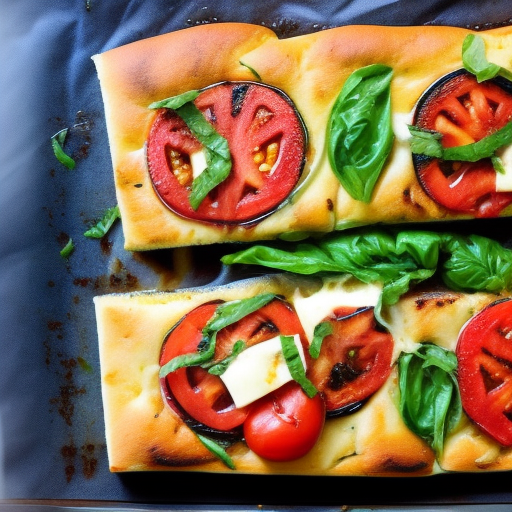 Italian Grilled Focaccia Bread With Tomatoes, Basil, And Mozzarella Cheese