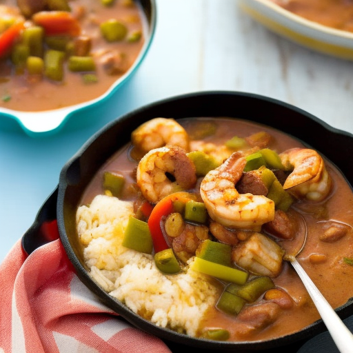 Louisiana Grilled Shrimp And Andouille Sausage Gumbo With Rice And Bread