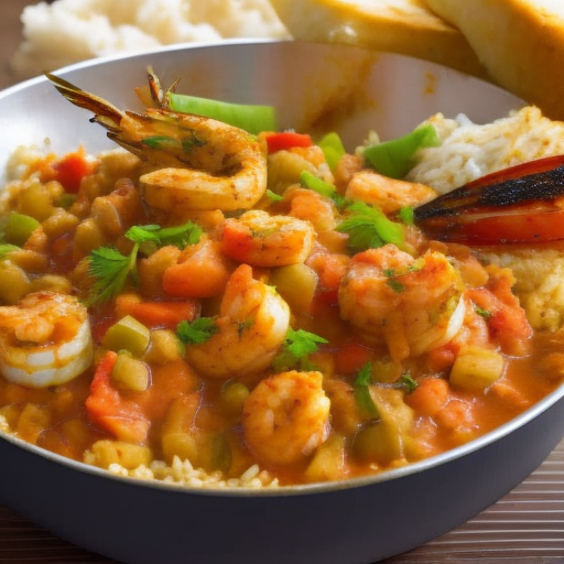 Louisiana Grilled Shrimp And Crawfish Etouffee With Rice And Bread