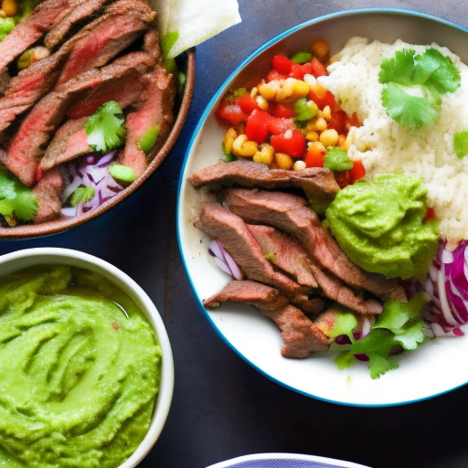 Mexican Grilled Steak Fajita Bowls With Rice And Beans And Guacamole