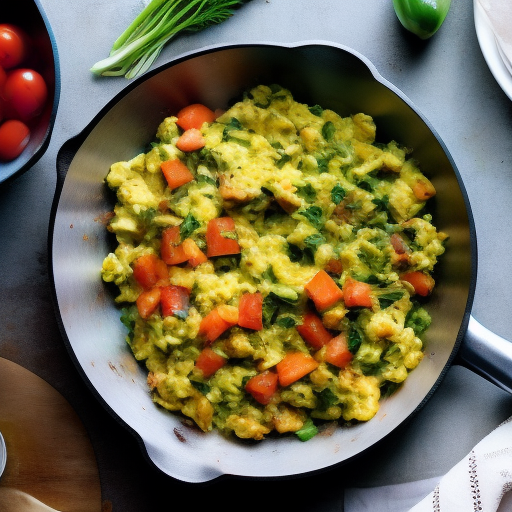 Morning Delight: Savory Scrambled Eggs and Veggie Hash