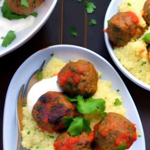 Moroccan Grilled Lamb Kofta Meatballs With Yogurt Sauce And Couscous