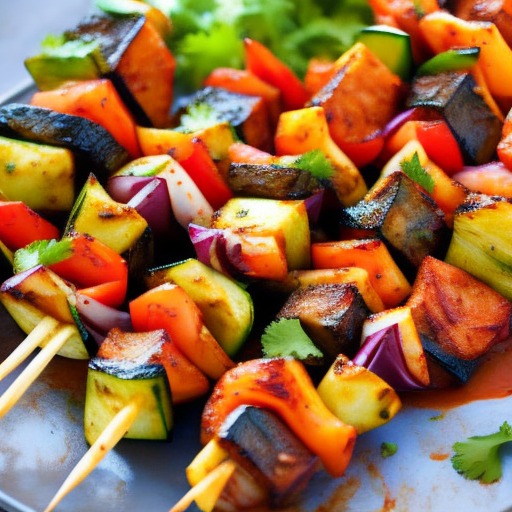 Moroccan Grilled Vegetable Kabobs With Harissa Sauce