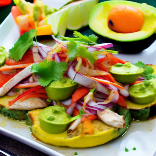 Peruvian Grilled Seafood Causa With Avocado And Lime Dressing