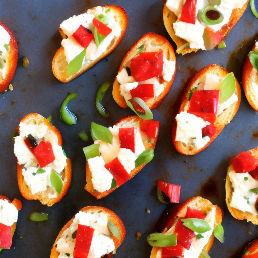 Roasted Red Pepper and Feta Crostini with Olives