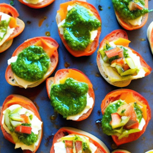 Roasted Red Pepper and Goat Cheese Crostini with Basil Pesto