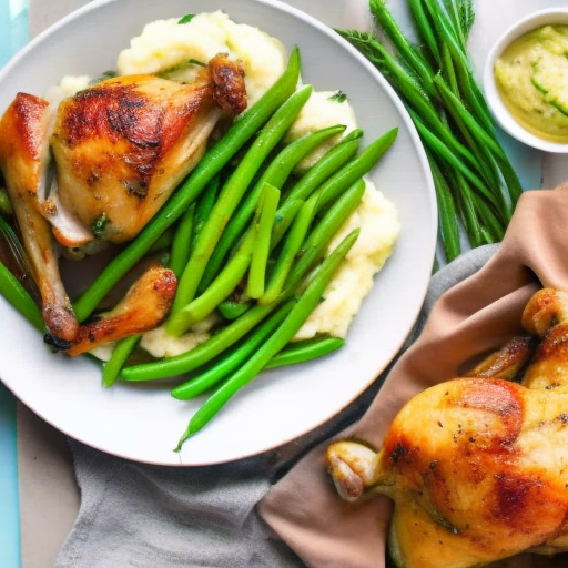 Savory Herb Roasted Chicken with Garlic Mashed Potatoes and Green Beans