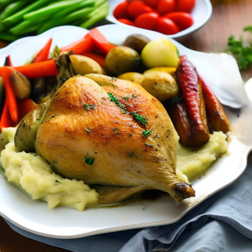 Savory Herb Roasted Chicken with Garlic Mashed Potatoes and Roasted Vegetables