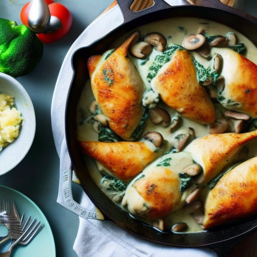 Savory Stuffed Chicken with Creamy Spinach and Mushroom Sauce