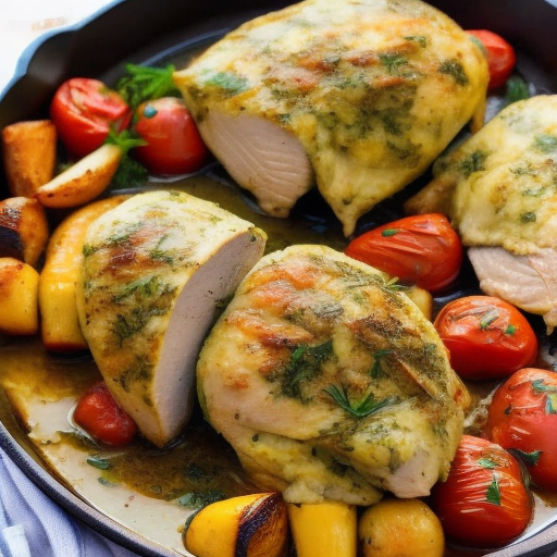 Savory Stuffed Chicken with Garlic Herb Butter and Roasted Vegetables