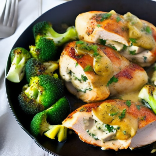 Savory Stuffed Chicken with Garlic Mashed Potatoes and Roasted Broccoli