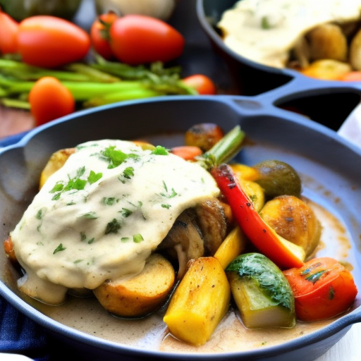 Savory Stuffed Chicken with Garlic Mashed Potatoes and Roasted Vegetables