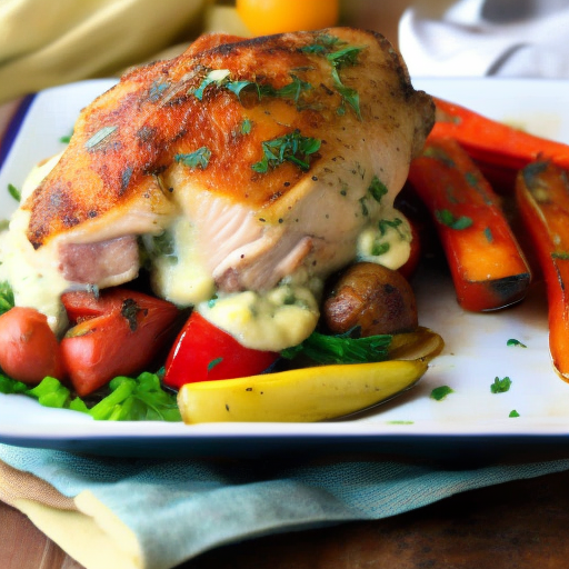 Savory Stuffed Chicken with Garlic Mashed Potatoes and Roasted Vegetables