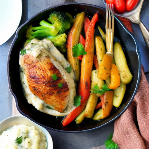 Savory Stuffed Chicken with Garlic Mashed Potatoes and Roasted Vegetables