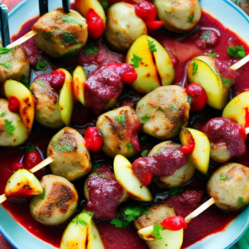 Swedish Grilled Meatball Skewers With Lingonberry Sauce And Potatoes