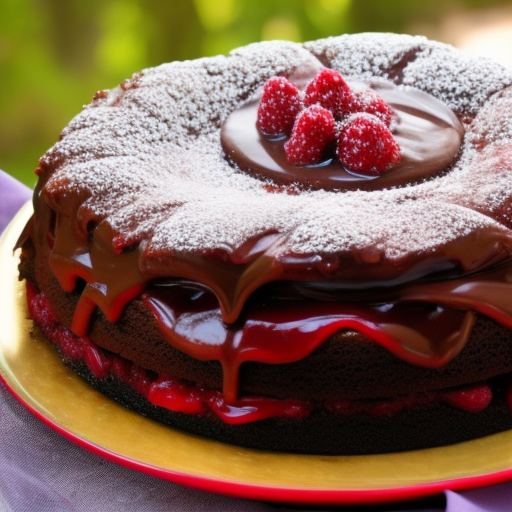 Sweet Indulgence: Decadent Chocolate Cake with Raspberry Sauce