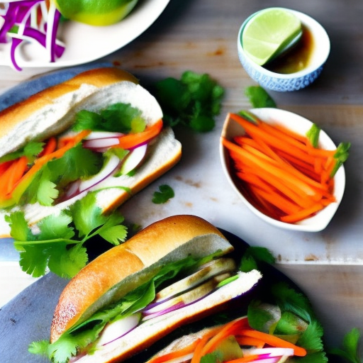 Thai Grilled Lemongrass Pork Banh Mi Sandwiches With Pickled Vegetables