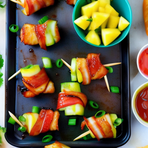 Bacon Wrapped Chicken Teriyaki Bites with Pineapple Salsa