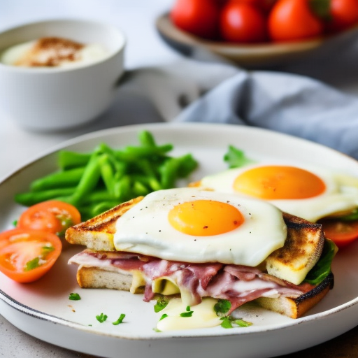 French Grilled Croque Madame Sandwiches With Fried Egg And Bechamel Sauce