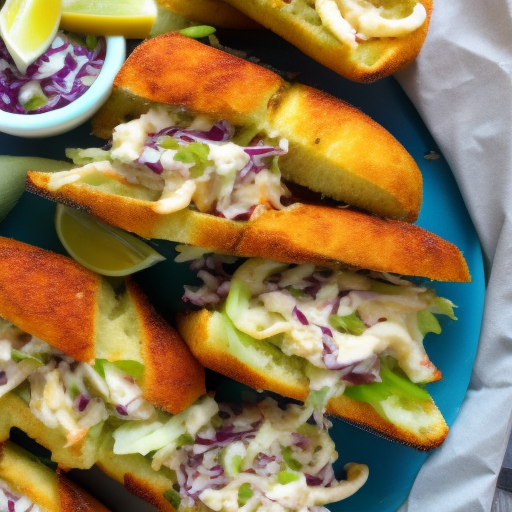 Fried Calamari Po’ Boys with Remoulade Sauce and Coleslaw