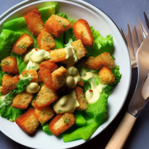 Fried Oyster Salad with Remoulade Dressing and Croutons