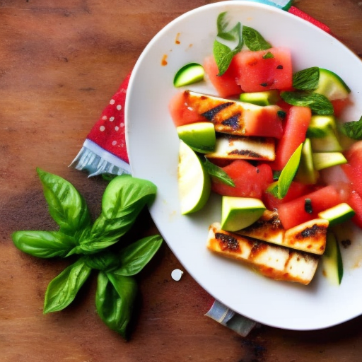 Greek Grilled Halloumi Cheese With Watermelon And Mint Salad