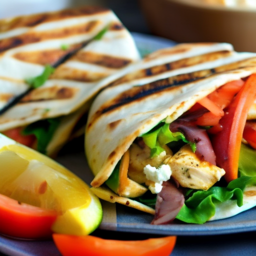 Grilled Chicken and Vegetable Wrap with Hummus and Feta Cheese