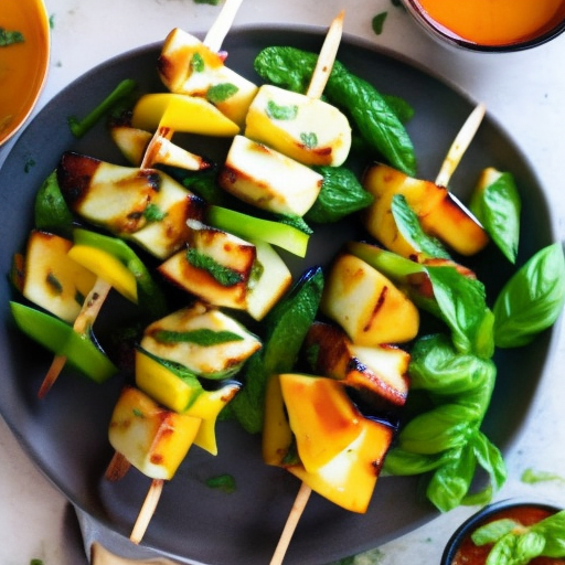 Grilled Halloumi Cheese and Mango Skewers with Mint Honey Glaze