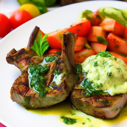 Grilled Lamb Chops with Garlic Herb Butter and Mint Sauce