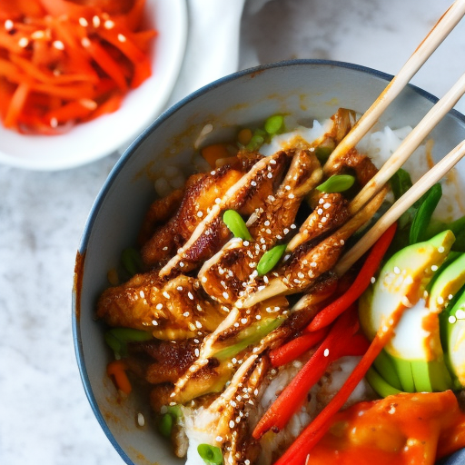 Korean Bbq Spicy Chicken Bulgogi Rice Bowls With Kimchi And Fried Egg